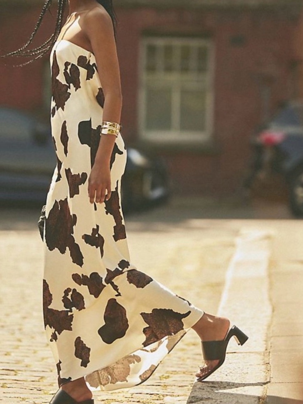 Anthropologie Tilda Cow Print Slip Maxi Dress - Picture 3 of 10